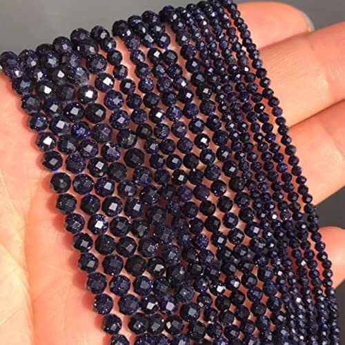 LKGROUN 2 3 4mm Faceted Natural Stone Beads Labradorite Kyanite Turquoises Rhodonite Waist Seed Beads for DIY Making Bracelet-Blue Sand,2mm (Approx 170pcs) von LKGROUN