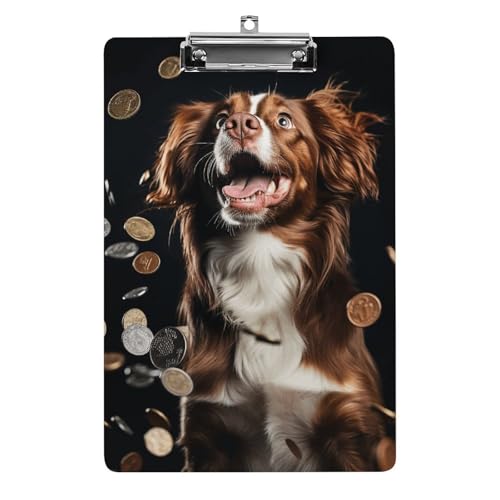 A Dog and Coins Klemmbrett für Büro, Zuhause, Acryl-Klemmbrett mit Aufhängelöchern aus Edelstahl, langlebige Klemmbretter für Notizen, Prüfungen, Noten, Noten, 31,8 x 21,6 cm von LKHDS