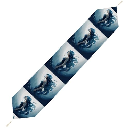 Blauer Meerjungfrau-Tischläufer, wiederverwendbar, weich, kurz, Plüsch, Esstischdekoration für Hochzeit, Party, Küche, 200 x 33 cm Blauer Meerjungfrau-Tischläufer, wiederverwendbar, weich, kurz, Plüsch, Esstischdekoration für Hochzeit, Party, Küche, 200 x 33 cm von LKHDS