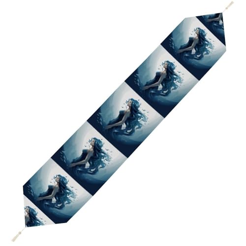 Blauer Meerjungfrau-Tischläufer, wiederverwendbar, weich, kurz, Plüsch, Esstischdekoration für Hochzeit, Party, Küche, 229 x 33 cm Blauer Meerjungfrau-Tischläufer, wiederverwendbar, weich, kurz, Plüsch, Esstischdekoration für Hochzeit, Party, Küche, 229 x 33 cm von LKHDS