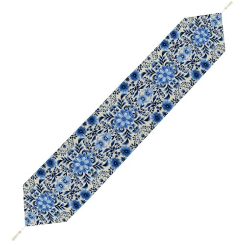 Blauer Volkskunst-Tischläufer, wiederverwendbar, weich, kurz, Plüsch, Esstischdekoration für Hochzeit, Party, Küche, 200 x 33 cm Blauer Volkskunst-Tischläufer, wiederverwendbar, weich, kurz, Plüsch, Esstischdekoration für Hochzeit, Party, Küche, 200 x 33 cm von LKHDS