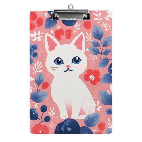 Klemmbrett im Beeren-Stil und Katze, für Büro, Zuhause, Acryl-Klemmbrett mit Aufhängelöchern aus Edelstahl, langlebige Klemmbretter für Notizen, Prüfungen, Noten, Noten, 31,8 x 21,6 cm Klemmbrett im Beeren-Stil und Katze, für Büro, Zuhause, Acryl-Klemmbrett mit Aufhängelöchern aus Edelstahl, langlebige Klemmbretter für Notizen, Prüfungen, Noten, Noten, 31,8 x 21,6 cm von LKHDS