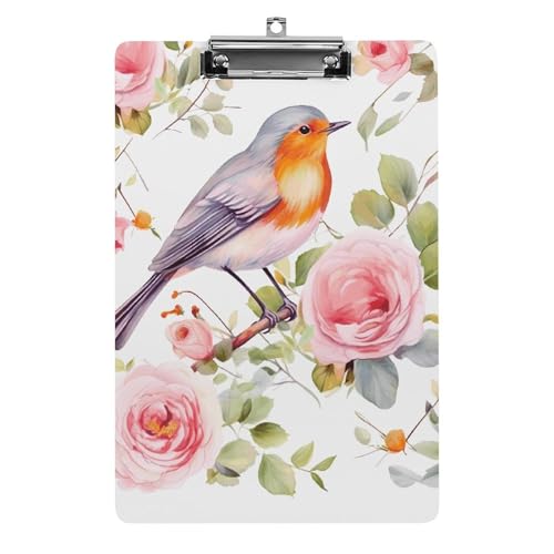Klemmbrett mit Blumendruck, Aquarell, Rotkehlchen, Vogel, für Büro, Zuhause, Acryl, A4-Klemmbrett mit Edelstahl-Aufhängelöchern, langlebige Klemmbretter für Notizen, Prüfungen, Noten, Noten, 31,8 x Klemmbrett mit Blumendruck, Aquarell, Rotkehlchen, Vogel, für Büro, Zuhause, Acryl, A4-Klemmbrett mit Edelstahl-Aufhängelöchern, langlebige Klemmbretter für Notizen, Prüfungen, Noten, Noten, 31,8 x von LKHDS