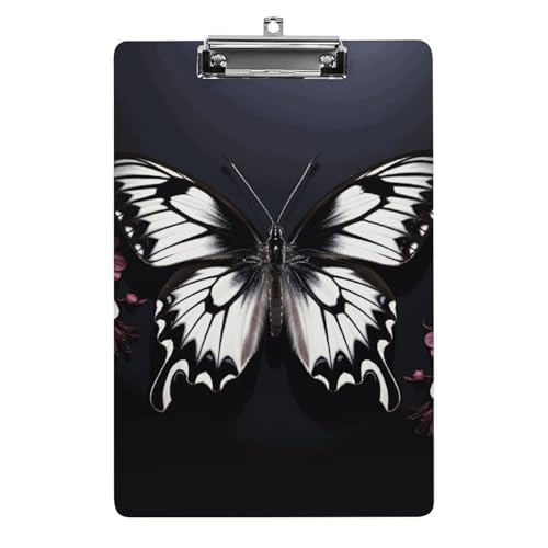 Klemmbrett mit Schmetterlingen, für Büro, Zuhause, Acryl, A4-Klemmbrett mit Aufhängelöchern aus Edelstahl, langlebige Klemmbretter für Notizen, Prüfungen, Noten, Noten, 31,8 x 21,6 cm, Schwarz / Weiß Klemmbrett mit Schmetterlingen, für Büro, Zuhause, Acryl, A4-Klemmbrett mit Aufhängelöchern aus Edelstahl, langlebige Klemmbretter für Notizen, Prüfungen, Noten, Noten, 31,8 x 21,6 cm, Schwarz / Weiß von LKHDS