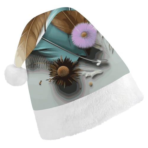 LKHDS Weihnachtsmütze für Erwachsene, Weihnachtsmütze für Damen und Herren, exquisite Feder-Blumen-bedruckte Weihnachtsmütze, bequeme Weihnachtsmütze für Erwachsene LKHDS Weihnachtsmütze für Erwachsene, Weihnachtsmütze für Damen und Herren, exquisite Feder-Blumen-bedruckte Weihnachtsmütze, bequeme Weihnachtsmütze für Erwachsene von LKHDS