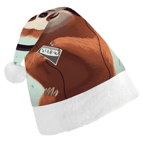LKHDS Weihnachtsmütze für Erwachsene, für Damen und Herren, exquisit, lustig, niedlich, Tier-Faultier-Musik, bedruckte Weihnachtsmütze, bequeme Weihnachtsmütze für Erwachsene LKHDS Weihnachtsmütze für Erwachsene, für Damen und Herren, exquisit, lustig, niedlich, Tier-Faultier-Musik, bedruckte Weihnachtsmütze, bequeme Weihnachtsmütze für Erwachsene von LKHDS
