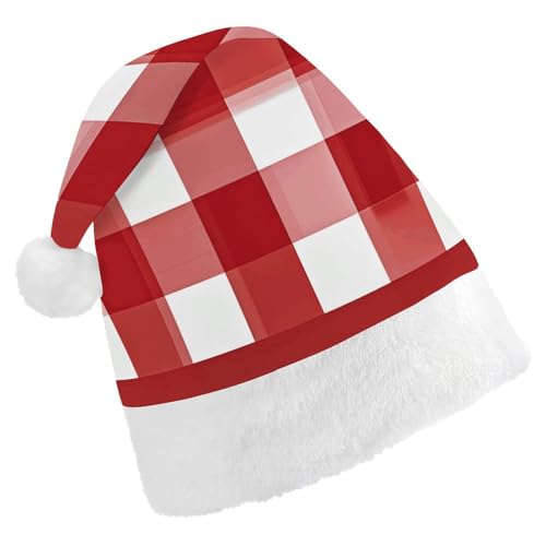 LKHDS Weihnachtsmütze für Erwachsene, für Damen und Herren, exquisit, rot kariert, weiße Quadrate, bedruckte Weihnachtsmütze, bequeme Weihnachtsmütze für Erwachsene LKHDS Weihnachtsmütze für Erwachsene, für Damen und Herren, exquisit, rot kariert, weiße Quadrate, bedruckte Weihnachtsmütze, bequeme Weihnachtsmütze für Erwachsene von LKHDS