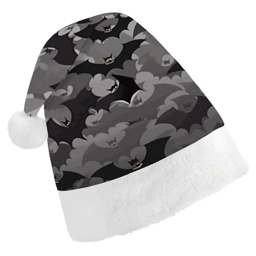 LKHDS Weihnachtsmütze für Erwachsene, für Damen und Herren, exquisite Halloween-Fledermäuse, grau, bedruckt, Weihnachtsmütze, bequeme Weihnachtsmütze für Erwachsene von LKHDS