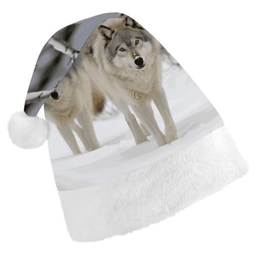 LKHDS Weihnachtsmütze für Erwachsene, für Damen und Herren, exquisite zwei Wölfe, die im Schnee spazieren gehen, bedruckte Weihnachtsmütze, bequeme Weihnachtsmütze für Erwachsene LKHDS Weihnachtsmütze für Erwachsene, für Damen und Herren, exquisite zwei Wölfe, die im Schnee spazieren gehen, bedruckte Weihnachtsmütze, bequeme Weihnachtsmütze für Erwachsene von LKHDS