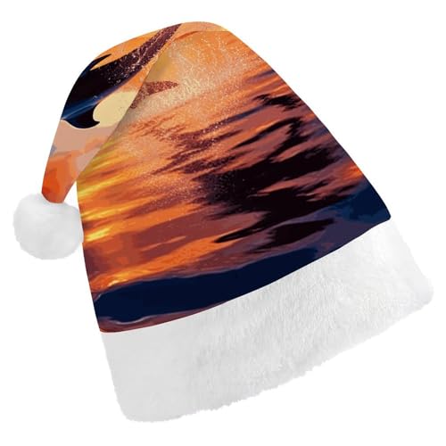 LKHDS Weihnachtsmütze für Erwachsene, für Damen und Herren, exquisiter Sonnenuntergang, Delfin, bedruckt, Weihnachtsmütze, bequeme Weihnachtsmütze für Erwachsene LKHDS Weihnachtsmütze für Erwachsene, für Damen und Herren, exquisiter Sonnenuntergang, Delfin, bedruckt, Weihnachtsmütze, bequeme Weihnachtsmütze für Erwachsene von LKHDS