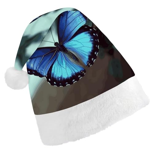 LKHDS Weihnachtsmütze für Erwachsene, für Damen und Herren, exquisiter blauer Schmetterling, bedruckt, Weihnachtsmütze, bequeme Weihnachtsmütze für Erwachsene LKHDS Weihnachtsmütze für Erwachsene, für Damen und Herren, exquisiter blauer Schmetterling, bedruckt, Weihnachtsmütze, bequeme Weihnachtsmütze für Erwachsene von LKHDS