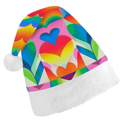 LKHDS Weihnachtsmütze für Erwachsene, für Damen und Herren, exquisites Regenbogen-Herz-Muster, bedruckte Weihnachtsmütze, bequeme Weihnachtsmütze für Erwachsene LKHDS Weihnachtsmütze für Erwachsene, für Damen und Herren, exquisites Regenbogen-Herz-Muster, bedruckte Weihnachtsmütze, bequeme Weihnachtsmütze für Erwachsene von LKHDS