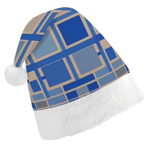 LKHDS Weihnachtsmütze für Erwachsene, für Damen und Herren, exquisites blau-beigefarbenes quadratisches Muster, bedruckte Weihnachtsmütze, bequeme Weihnachtsmütze für Erwachsene LKHDS Weihnachtsmütze für Erwachsene, für Damen und Herren, exquisites blau-beigefarbenes quadratisches Muster, bedruckte Weihnachtsmütze, bequeme Weihnachtsmütze für Erwachsene von LKHDS