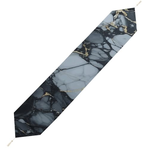Schwarzer strukturierter Marmor-Tischläufer, wiederverwendbar, weich, kurz, Plüsch, Esstischdekoration für Hochzeit, Party, Küche, 229 x 33 cm Schwarzer strukturierter Marmor-Tischläufer, wiederverwendbar, weich, kurz, Plüsch, Esstischdekoration für Hochzeit, Party, Küche, 229 x 33 cm von LKHDS