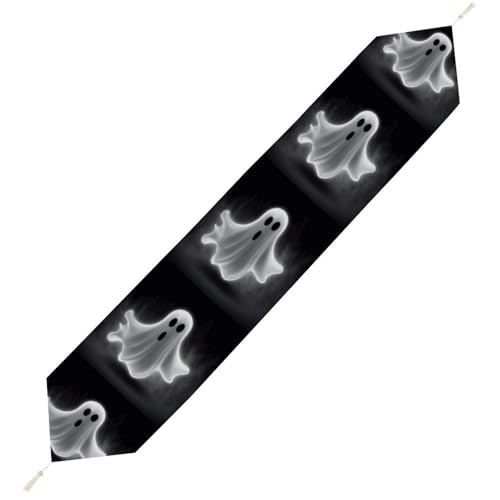 Schwarzer und Halloween-Geister-Tischläufer, wiederverwendbar, weich, kurz, Plüsch, Esstischdekoration für Hochzeit, Party, Küche, 178 x 33 cm Schwarzer und Halloween-Geister-Tischläufer, wiederverwendbar, weich, kurz, Plüsch, Esstischdekoration für Hochzeit, Party, Küche, 178 x 33 cm von LKHDS