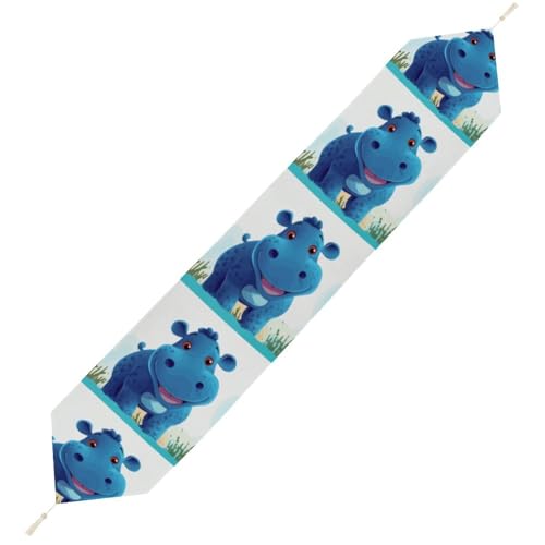 Süßer Nilpferd-Tischläufer, wiederverwendbar, weich, kurz, Plüsch, Esstischdekoration für Hochzeit, Party, Küche, 178 x 33 cm Süßer Nilpferd-Tischläufer, wiederverwendbar, weich, kurz, Plüsch, Esstischdekoration für Hochzeit, Party, Küche, 178 x 33 cm von LKHDS