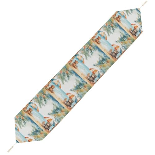 Tischläufer mit Strandschirm und Bär, wiederverwendbar, weich, kurz, Plüsch, Esstischdekoration für Hochzeit, Party, Küche, 229 x 33 cm Tischläufer mit Strandschirm und Bär, wiederverwendbar, weich, kurz, Plüsch, Esstischdekoration für Hochzeit, Party, Küche, 229 x 33 cm von LKHDS