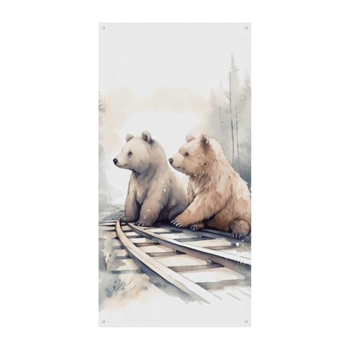 Türbanner Bär auf Zugschienen, saisonale vertikale Türabdeckung, Dekoration, langlebiger Hintergrund für Party, Veranda, Eingang, Garten, Dekoration, 178 x 80 cm Türbanner Bär auf Zugschienen, saisonale vertikale Türabdeckung, Dekoration, langlebiger Hintergrund für Party, Veranda, Eingang, Garten, Dekoration, 178 x 80 cm von LKHDS