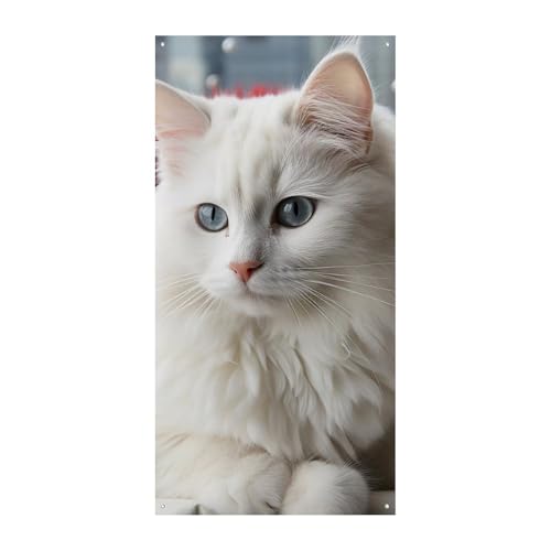 Türbanner mit niedlicher weißer Katze, saisonale vertikale Türabdeckung, Dekoration, langlebiger Hintergrund für Party, Veranda, Eingang, Garten, Dekoration, 178 x 80 cm Türbanner mit niedlicher weißer Katze, saisonale vertikale Türabdeckung, Dekoration, langlebiger Hintergrund für Party, Veranda, Eingang, Garten, Dekoration, 178 x 80 cm von LKHDS
