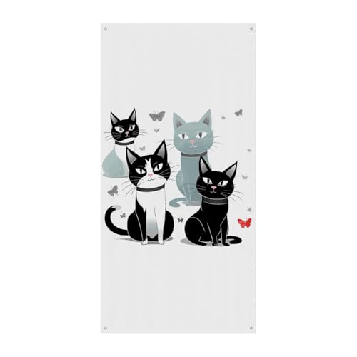 Türbanner mit schwarzen und weißen Katzen, saisonale vertikale Türabdeckung, Dekoration, langlebiger Hintergrund für Party, Veranda, Eingang, Garten, Dekoration, 178 x 80 cm Türbanner mit schwarzen und weißen Katzen, saisonale vertikale Türabdeckung, Dekoration, langlebiger Hintergrund für Party, Veranda, Eingang, Garten, Dekoration, 178 x 80 cm von LKHDS