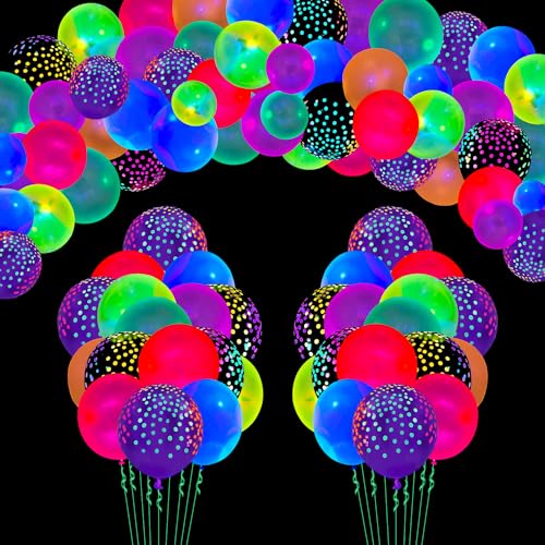 109 Packungen Neon-Ballons Schwarzlicht-Ballons Glow in The Dark Fluoreszierende Polka Dot Latex Luftballons Assortierte Farben Light Up Neon Party Zubehör Leuchtende Partydekoration von LKITMIUT