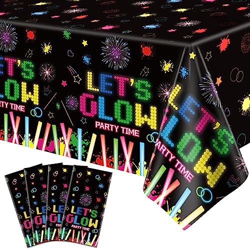 4er-Pack Glow Party Tischdecken Neon Tischtücher PE Neon-Leucht-Tischdecke Schwarzlicht-Tischdecke Neon Party Dekorationen Fluoreszierende Dekoration Glow in The Dark Partyzubehör 86 x 51 Zoll von LKITMIUT