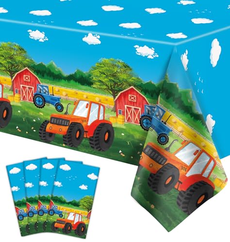 4 Pack Traktor Tischtuch Traktor Party Tischdecken Farm Tischdecke Barnyard Party Plastik Tischdecke Rechteckig Traktor Geburtstag Party Dekorationen Farm Geburtstag Party Zubehör 86 x 51 Zoll von LKITMIUT