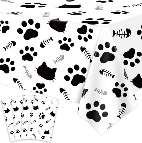 4 Packungen Katze Tischtuch Tischdecke Mit Pfötchendruck Katze und Hund Tischtuch Bone Sign Tischtuch Katze Party Zubehör Katze Geburtstag Dekorationen Kitty Thema Geburtstag Dekor 86 x 51 Zoll von LKITMIUT