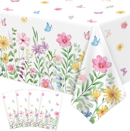 4 Stück Frühlingsblumen Tischtuch Blume Tischtuch Wildblumen Tischdecke Schmetterling Tischdecke Ostern Picknick Frühling Party Dekorationen Tee Party Zubehör Wilde Blume Geburtstag Dekor 86 x 51 Zoll von LKITMIUT