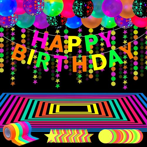 52 Packungen Leuchtendes Neon Partyzubehör Leuchtende Party Dekorationen Neon-Geburtstags-Party-Zubehör Schwarzlicht Reaktive Dekoration Set - Fluoreszierende Banner, Girlanden, Ballons, Klebeband 52 Packungen Leuchtendes Neon Partyzubehör Leuchtende Party Dekorationen Neon-Geburtstags-Party-Zubehör Schwarzlicht Reaktive Dekoration Set - Fluoreszierende Banner, Girlanden, Ballons, Klebeband von LKITMIUT