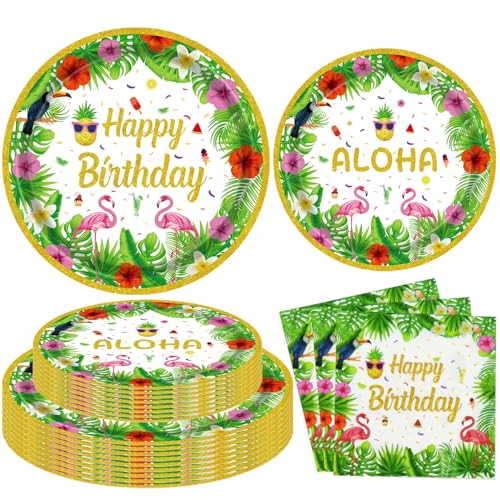 60 Stück Tropische Luau Partyartikel Hawaiianische Luau Partydekorationen Aloha Geburtstagsdekorationen Strand Poolartikel Hawaiianisches Geschirrset - Tropische Teller Servietten Für 20 Personen von LKITMIUT
