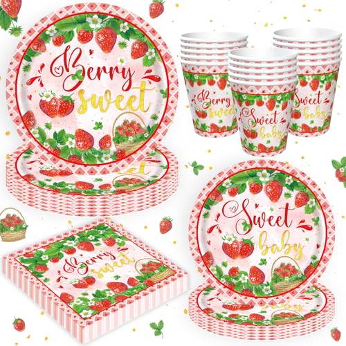 80 Stück Erdbeere Geburtstag Dekorationen Erdbeere Thematische Zubehör Beeren Erste Geburtstag Party Zubehör Süße Eins Dekor Obst Geschirrset - Obst Themen Teller, Servietten, Tassen für 20 Personen 80 Stück Erdbeere Geburtstag Dekorationen Erdbeere Thematische Zubehör Beeren Erste Geburtstag Party Zubehör Süße Eins Dekor Obst Geschirrset - Obst Themen Teller, Servietten, Tassen für 20 Personen von LKITMIUT