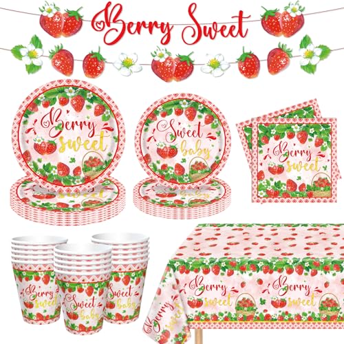 83 Stück Erdbeere Geburtstag Dekorationen Erdbeere Thematische Zubehör Beeren Erste Geburtstag Party Zubehör Obst Party Geschirr Set - Teller, Banner, Tischtuch, Servietten, Tassen für 20 Personen 83 Stück Erdbeere Geburtstag Dekorationen Erdbeere Thematische Zubehör Beeren Erste Geburtstag Party Zubehör Obst Party Geschirr Set - Teller, Banner, Tischtuch, Servietten, Tassen für 20 Personen von LKITMIUT