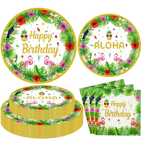 120 Packungen Tropische Luau Party Dekoration Hawaiian Luau Geburtstag Party Zubehör Aloha Party Dekoration Luau Party Zubehör Sommer-Geschirr-Set - Tropische Party Teller, Servietten Für 40 Personen von LKITMIUT