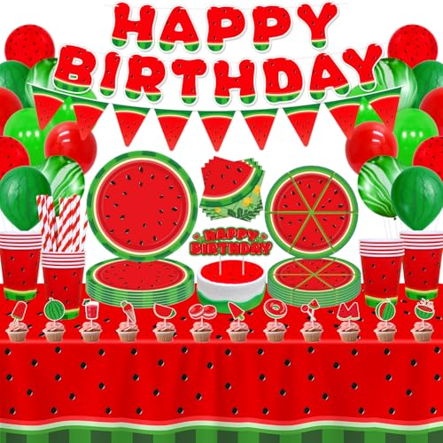 LKITMIUT 164 Packungen Wassermelone Party Zubehör Wassermelone Thema Dekor Eine In Einer Melone Party Dekorationen Sommer Obst Geschirr Set - Melone Platten, Luftballons, Banner, Tischtuch Serviert 20 LKITMIUT 164 Packungen Wassermelone Party Zubehör Wassermelone Thema Dekor Eine In Einer Melone Party Dekorationen Sommer Obst Geschirr Set - Melone Platten, Luftballons, Banner, Tischtuch Serviert 20 von LKITMIUT