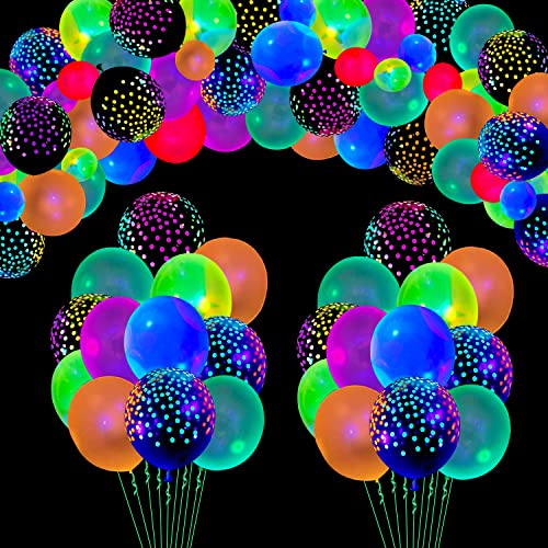 109 Pack UV-Neon-Ballons Leuchtende Ballons Glühen im Dunkeln Ballons Schwarzlicht Reaktive Fluoreszierende Polka Dot Latex Ballons Neon Party Zubehör Black Lights Party Ballons Assorted Colors von LKITMIUT
