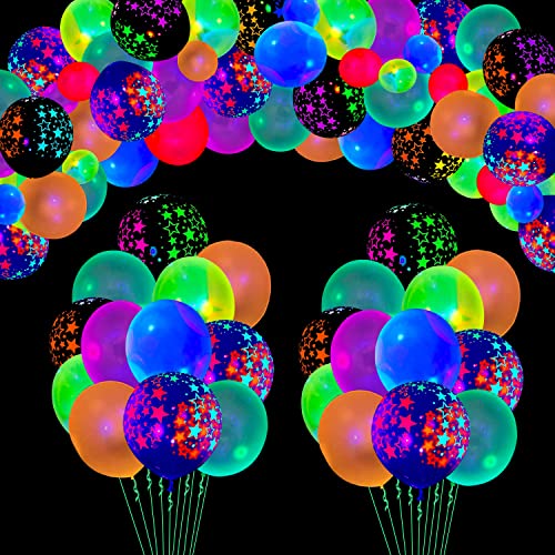 109 Pack UV-Neon-Ballons Leuchtende Ballons Glühen im Dunkeln Ballons Schwarzlicht Reaktive Fluoreszierende Sterne LatexBallons Neon-Party-Zubehör Schwarzlicht Party Luftballons Assorted Colors von LKITMIUT