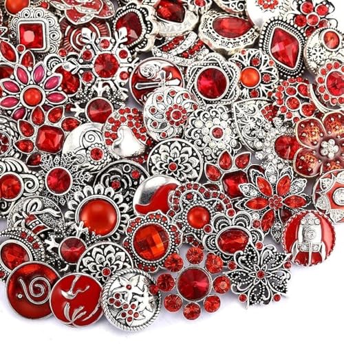 10 x Strass-Druckknöpfe in gemischtem Stil, 18/20 mm, für austauschbare Druckknöpfe, Schmuckherstellung, Damen, DIY, Knopf, Armbänder, Halsketten, Ringe, Brosche, Zubehör (rot) von LKLDM
