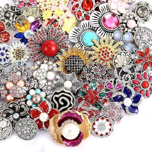 10 x Strass-Druckknöpfe in gemischten Stilen, Ingwer-Knöpfe, 18/20 mm, für austauschbare Druckknöpfe, Schmuckherstellung, Damen, DIY-Armbänder, Halsketten, Ringe, Brosche, Zubehör (mehrfarbig) von LKLDM