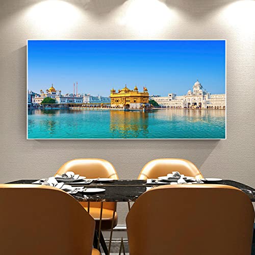 LKLKLK Panoramabild auf Leinwand,Amritsar Goldener Tempel Natur Druck auf Leinwand,Leinwand Gemälde und Poster für Wohnzimmer Schlafzimmer Büro Wanddekoration 80x160cm(32x64in) Rahmenlos von LKLKLK
