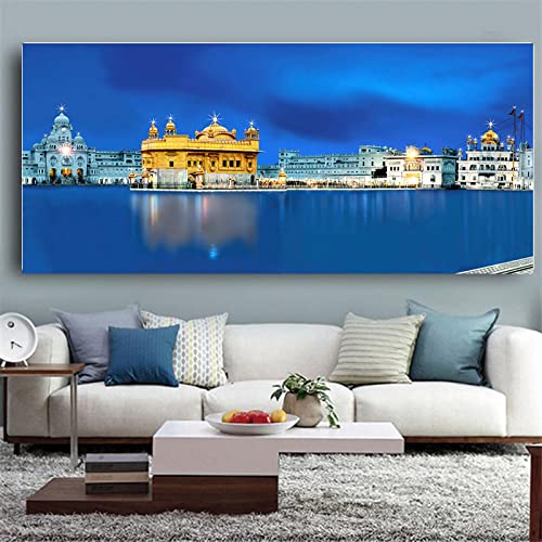 LKLKLK Panoramabild auf Leinwand, Religion Goldener Tempel Natur Druck, Leinwand Gemälde und Poster für Wohnzimmer Schlafzimmer Büro Wanddekoration 80x175cm (32x70in) Rahmenlos von LKLKLK