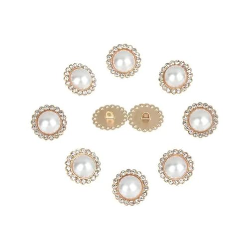 LKLNCXC Schaltflächen 10 Stück Metalllegierung Gold Silber Knöpfe for Kleidung 15mm 17mm 19mm 23mm Runde Perlenknöpfe Hochzeitsdekor DIY Nähzubehör-Silber-15mm(Gold-15mm) von LKLNCXC