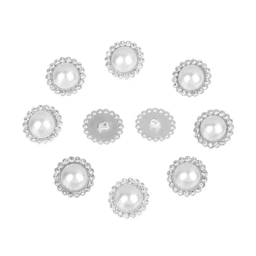 LKLNCXC Schaltflächen 10 Stück Metalllegierung Gold Silber Knöpfe for Kleidung 15mm 17mm 19mm 23mm Runde Perlenknöpfe Hochzeitsdekor DIY Nähzubehör-Silber-15mm(Silver-17mm) von LKLNCXC