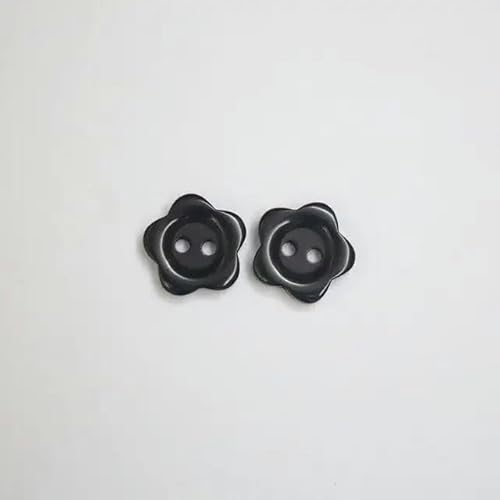 LKLNCXC Schaltflächen 50 Stück 12,5 mm/15 mm Harzknopf, Blumenform, 2-Loch-Perlenknopf, Kleidungszubehör, Nähen, DIY for Kinderkleidung-grau-12,5 mm(Black,15mm) von LKLNCXC
