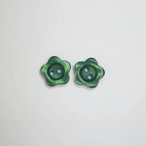 LKLNCXC Schaltflächen 50 Stück 12,5 mm/15 mm Harzknopf, Blumenform, 2-Loch-Perlenknopf, Kleidungszubehör, Nähen, DIY for Kinderkleidung-grau-12,5 mm(Dark Green,15mm) von LKLNCXC