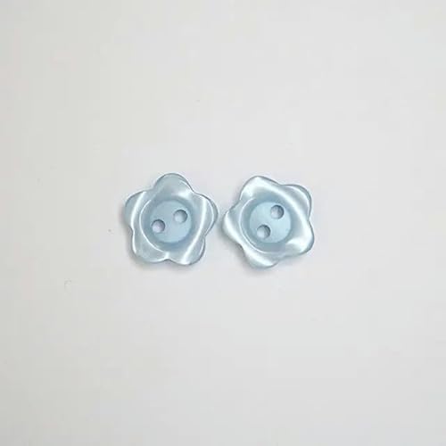 LKLNCXC Schaltflächen 50 Stück 12,5 mm/15 mm Harzknopf, Blumenform, 2-Loch-Perlenknopf, Kleidungszubehör, Nähen, DIY for Kinderkleidung-grau-12,5 mm(Light Blue,15mm) von LKLNCXC