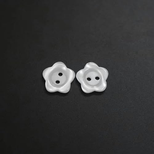 LKLNCXC Schaltflächen 50 Stück 12,5 mm/15 mm Harzknopf, Blumenform, 2-Loch-Perlenknopf, Kleidungszubehör, Nähen, DIY for Kinderkleidung-grau-12,5 mm(White,12.5mm) von LKLNCXC