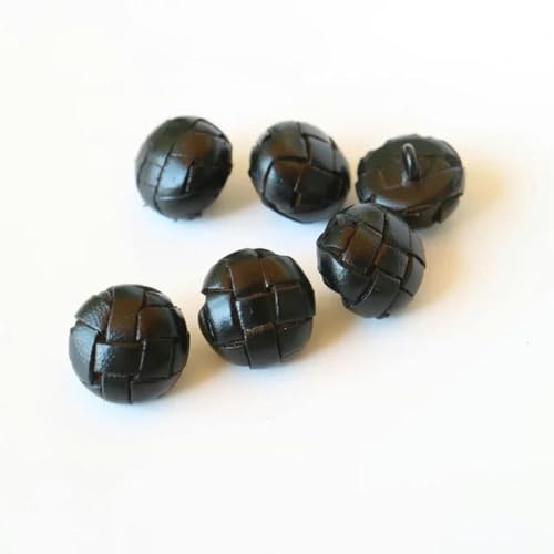 LKLNCXC Schaltflächen 6 Stück/Los Echtleder-Knöpfe 15/19/21/23/26 mm Beige Schwarz Lederknopf for Mäntel Jackenschnalle-Runde Kugel schwarz-15 mm(Plaid Black,25mm) von LKLNCXC