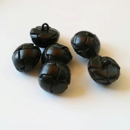 LKLNCXC Schaltflächen 6 Stück/Los Echtleder-Knöpfe 15/19/21/23/26 mm Beige Schwarz Lederknopf for Mäntel Jackenschnalle-Runde Kugel schwarz-15 mm(Round Ball Black,20mm) von LKLNCXC