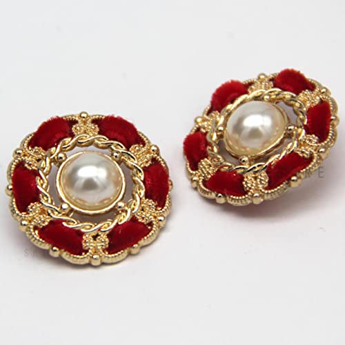 LKLNCXC Schaltflächen 6 Stück 25 mm große Vintage-Luxus-Perlenknöpfe for Damenmäntel for Nähen von Retro-Blazern, Anzügen, Kleidern, handgefertigten Bastelarbeiten, Schwarz, 25 mm(Red) von LKLNCXC